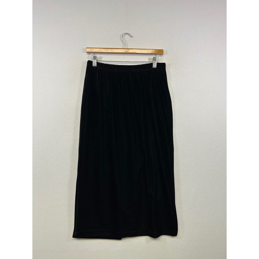 Adonna 90s Grunge Goth Womens PM Black Velvet Elastic Waist Midi Slit Skirt